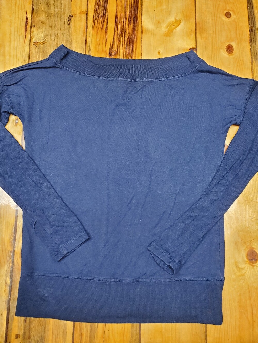 Athleta Boat Neck Long Sleeve Top Small Navy Blue Ribbed Cuff Athleisure